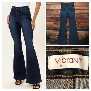 Vibrant Miu Jeans Size 28 9 Tall Bell Flare High Rise Dark Stone Stretch US Made